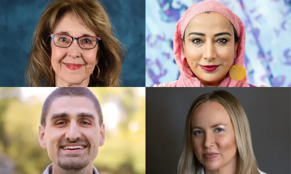 Collage of event speakers, clockwise from top left: Ellen J. Kennedy, Phd, Najeeba Syeed, JD, Jonathan Wilson-Hartgrove, and the Rev. Angela Denker